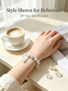 DIY Healing Beads Bracelet Making Kit, 8mm White Cat's Eye & Aquamarine Beads With Moon Star Charms, Quiet Luxury Soft Aesthetic Stackable Daily Wear, Beginner‑Friendly Jewelry Supplies, Stress Relief & Inner Peace, Perfect Gift For Women DIY Lovers - White - View 9