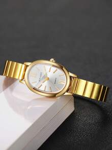 Women's Gift Watch Oval Alloy Band With Roman Numeral Dial Fashion Casual Quartz Wristwatch, Gift For Friends (1pc/Set) Watch Box Not Included - Gold - View 6