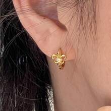 1件時尚個性簡約小眾百搭精緻奢華高端鳶尾花圓環耳環，適合女性日常配戴 - 金色 - 查看 7