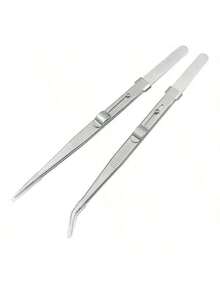 2/1sets Jewelry Tweezers, Non-Slip Jewelry Pliers, Stainless Steel Pointed Tweezers With Groove, Designed For Gemstones And Diamonds, Adjustable Sliding Lock Anti-Static Tweezers, Electronic Component Repair Tool, Tool, Home Improvement Tool, Hand Tool, Tweezers - A - View 8