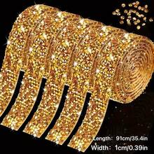 1 Roll Shiny Gold Rhinestone Trim - Luxurious And Charming Decorative Strip, Suitable For Wedding Dresses, Jewelry Making, Home Decor, Party Outfits - Easy To Apply, Adhesive Backing, No Glue Needed - Perfect For Crafts - A - View 5