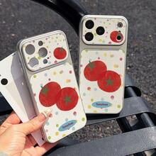 1 buah Casing Ponsel Silikon Motif Kulit Krem dengan Tekstur Titik-titik Kecil Berwarna-warni, Dua Buah Tomat, Label Bahasa Inggris, Jendela Besar, Perlindungan Penuh, Kompatibel dengan Semua Seri Apple, Gaya Korea, Warna Segar dengan Saturasi Rendah, Lembut, Motif Buah dan Sayuran, Pelindung Anti Jatuh - Perak - View 5