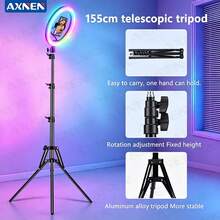 AXNEN RGB Ring Light 61 Inch/155cm Adjustable Tripod, Rotatable Multi-Phone Holder, Extendable Floor Lamp Stand, 10-Level Brightness Adjustable, Dimmable Flashing Mode Light, Suitable For Professional Photography, Makeup, Selfie, Video Recording, Live Streaming - Multicolor - View 2