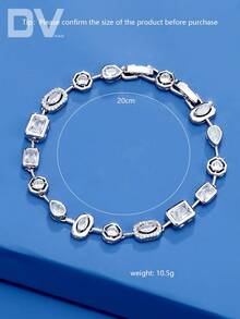 DV JEWELRY 1pc Artificial Zirconia White & Colorful Stone Bracelet, White Gold Plated Luxury Women's Bracelet, Elegant Jewelry For Date, Wedding, Party, Anniversary, Women's Gift - Silver - View 14