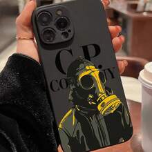 [24h Versand Aus DE/FR/ES]Black Base Yellow Outline Gas Mask Character Retro Font Graphic Slim Soft TPU Phone Cover Fit  11-17 Air Series,  S21-S26 Ultra,   Fingerprint Resistant Anti-Fall Phone Case, Minimal Grunge Street Fashion Festival Present For Urban Style Enthusiast Friends - 1 Main Image - View 1