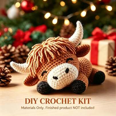 1 Conjunto de Kit de Crochê de Animais para Iniciantes, Kit de Crochê para Iniciantes para Adultos com Tutoriais de Texto Passo a Passo, Vaca das Terras Altas e Ovelha Artesanato DIY para Adultos, Presentes de Aniversário, Dia dos Namorados, Halloween e Natal, Enfeites Decorativos Modernos, Fofos e Engraçados para Casa