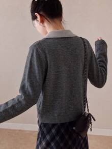 Jaket Kardigan 2-in-1 Gaya Minimalis Kasual Musim Gugur/Dingin untuk Wanita - Grey - View 2