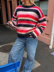 Women's Elegant Striped Textured Pullover Sweater Fall - Multicolor - View 8
