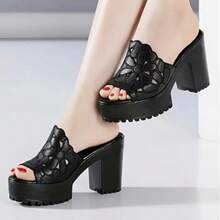 Women's Summer New Versatile Fashion Open Toe Peep Toe High Heel Sandals Slippers - Black - View 11
