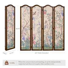 Oriental Style 4-Panel Wood Folding Screen Room Divider Freestanding Privacy Screen And Decorative Partition Wall Panel For Home Decor 67″H X 64″W (Flowers And Birds, 4 Panels) - Flowers and Birds - View 2