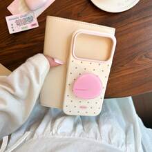 GUCADI Purple-Brown Small Letter + Purple Tea Crystal Stone Stand Purple Crystal Stone Stand Apple 16 Phone Case 17 Pro Max Compatible 12 Retro Minimalist 15 Full Coverage 13 Soft Shell - Pear White - View 4