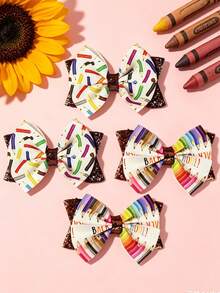 2 Stücke bunte Bleistift-Schleife Haarspangen für Kinder zum Schulanfang, Schulstil kleine Mädchen Pailletten-Schleife Haaraccessoires, vielseitige Campus-Outfit Haarspangen - Verschiedenfarbig - Übersicht 5
