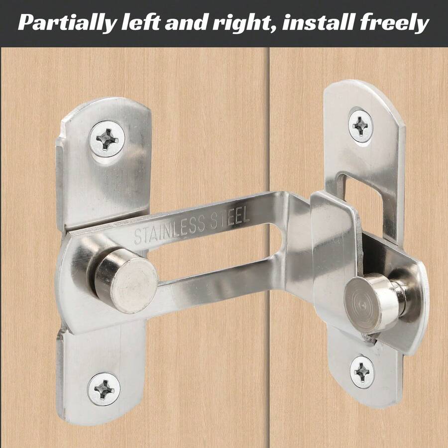 2 Pieces Sliding Door Lock Set, 90° Sliding Lock, Stainless Steel Door Lock, Right Angle Door Lock, Suitable For Barn Doors, Windows, Garden Cabinets (Black/Silver) - Stainless Steel - View 1