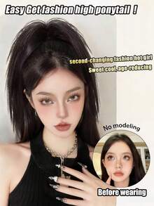 Clip-In Ponytail Hair Extension Straight High Fountain Ponytail Medium Long Synthetic Hair Piece For Women - Multicolor - View 3
