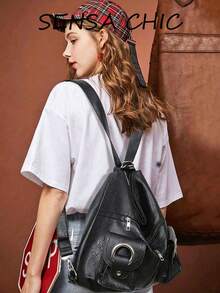 Modische Schultertasche mit mehreren Taschen, tägliche weiße PU-Leder Handtasche mit verstellbarem Riemen, leicht und praktisch, perfekt für Arbeit, Ausflüge und den täglichen Gebrauch. Mit entspanntem Schnitt und langanhaltend Struktur, kombiniert Praktikabilität und Y2K-Stil Details, um einen auffälligen Look zu kreieren - Schwarz - Übersicht 4