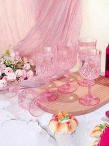 12/6/1pc Vintage Embossed Reusable Wine Cups, Durable Cups, Juice Cups, Transparent Plastic Champagne Cups, Transparent Plastic Champagne Flute Cups, Suitable For Parties, Vintage Embossed Reusable Plastic Cups, Juice Cups Suitable For Parties & Weddings - Multicolor - View 4