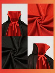 1pc Halloween Double-Sided Standing Collar Vampire Cape, Gothic Style Accessory, Unisex Reversible Black & Red Standing Collar Cape, Halloween Photo Prop, Halloween Costume, Halloween Decoration, No Hood Vampire Dracula Cape, Halloween Cosplay Costume Cape, Suitable For Halloween Party, Cosplay Accessories, Witch, Demon, Reaper Party Outfit, Halloween Carnival Cosplay Outfit, Halloween Party - Multicolor - View 9