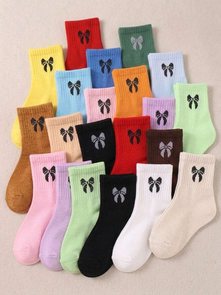 10 Pairs Children & Teens Candy Color Bow Pattern Elastic Soft Random ...