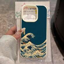 Kanagawa Wave Decorative Lichee Pattern Phone Case For IPhone 17 16 15 14 13 12 11 Pro Max XS X XR 16 Plus 16E 17E 17 Air Cover - Orange - View 2