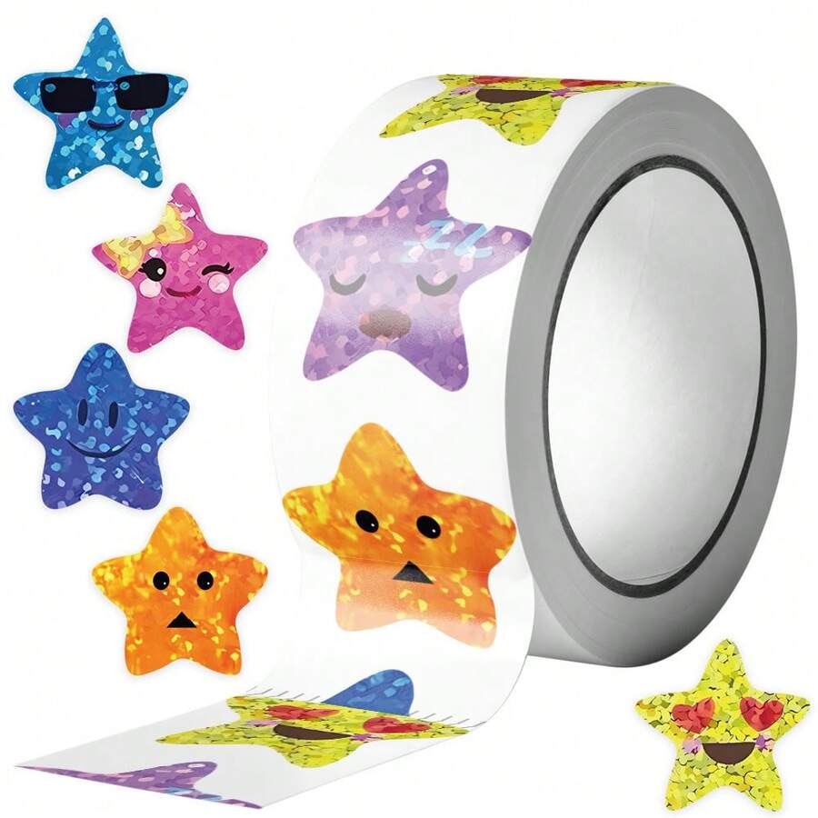 500PCS Cute Star Stickers Colored Star Graffiti Stickers Stars Decor Stickers For Water Bottle, Guitar, Luggage, Phone, Case, Laptop, First Day Of School - Multicolor - View 1