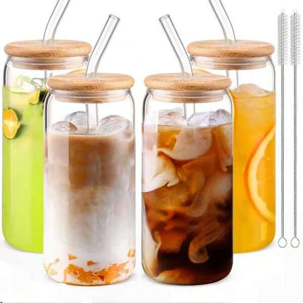 1pc Mason Jar With Lid And Straw, Glass Cup With Lid And Straw - Wide Mouth Reusable Drinking Cup, Iced Coffee Cup With Lid, School Supplies