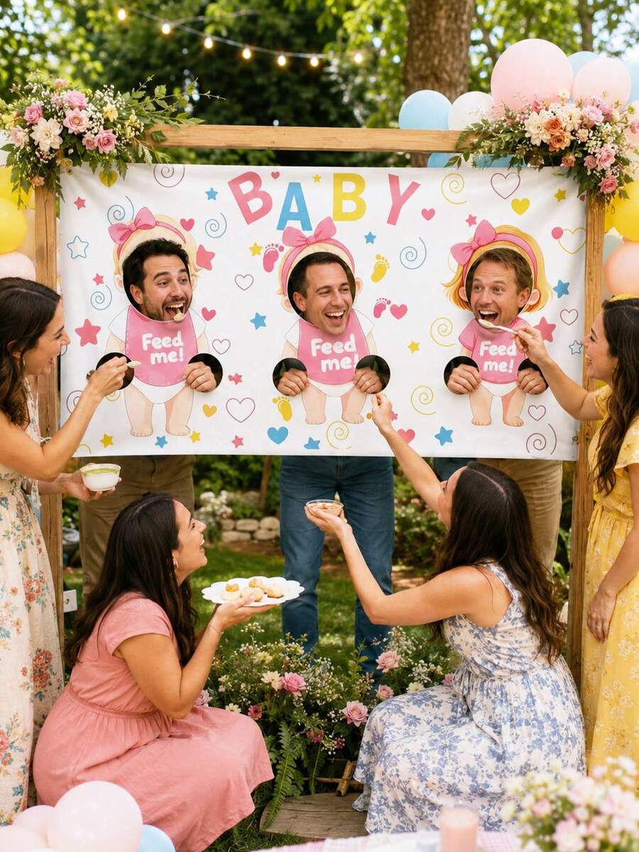 3-Piece Baby Baptism/Gender Reveal Party Decor Set: Includes Game Banner And Blindfold (Suitable For Boy/Girl Parties, Guest Interactive Games, Photo Props And Wedding Parties) - Multicolor - View 1