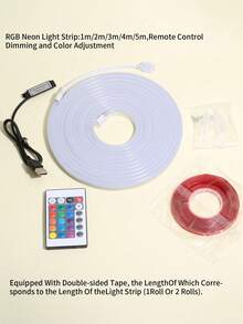Strip Lampu Neon RGB 1m/2m/3m/4m/5m, Kontrol Warna Jarak Jauh 24 Tombol, Bertenaga USB, Kecerahan Dapat Diatur, Cocok Untuk Kamar Tidur, Ruang Tamu, Dekorasi Langit-langit, Natal, Dekorasi Interior Mobil, Dengan Perekat di Bagian Belakang - Strip LED 24 tombol - View 11