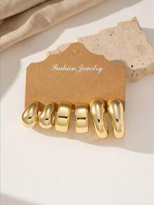6/18pcs Gold Fashion Vintage Multi-Style Geometric Element Women's Earrings Set, Exaggerated Elegant Earrings, Suitable For Daily, Holiday, All Seasons Wear - Gold - View 7