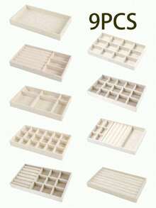 9/1pc Velvet Jewelry Tray, Stackable Jewelry Organizer Tray, Large Capacity Jewelry Display Box, Empty Jewelry Tray, Ring Necklace Storage Tray, Rectangular Jewelry Organizer, Jewelry Display Tray, Drawer Divider Storage Tray, Small Item Storage And Organization Box, Multi-Function Jewelry Display Board - Beige - View 27
