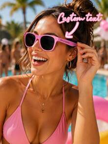 1pc/10pcs/20pcs Customizable Black & White Rectangular Party Fashion Glasses - Personalized Universal Party Glasses, Suitable For Weddings, Bachelor Parties/Graduation Ceremonies And Independence Day - Decorative Party Glasses, Minimalist Style, Holiday Essential Colorful Glasses Beach Pink - 彩色 - 查看 2