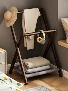 1 pieza Perchero vertical plegable de bambú compacto, se puede usar como toallero, perchero multifuncional, estantería de almacenamiento, estantería de armario independiente, solución de almacenamiento multifuncional para dormitorio y sala de estar, diseño sin rebabas que protege la ropa, también se puede usar como estantería de zapatos simple y estantería de almacenamiento - Multicolor - Ver 13