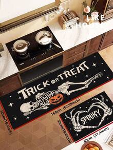 1/2pcs Halloween Kitchen Decor Rug, Skeleton Pumpkin Kitchen Rug And Mat, Non-Slip Washable Absorbent Kitchen Accessory Decorative Floor Mat - Multicolor - View 13