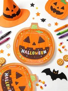 10pcs/20pcs/30pcs/50pcs/100pcs Cute Halloween Paper Plates, 9.4 Inch Pumpkin Shaped Dinner Plates, Colorful Happy Halloween Printed Paper Trays, Halloween Party Tableware, Halloween Trick Or Treat, Spooky Birthday Snack Serving Supplies - Orange Pumpkin - View 4