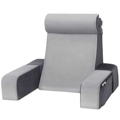 Vekkia - Almohada de lectura de 21 pulgadas con brazos y reposacabezas ajustables - Soporte de espuma zonificada, bolsillos laterales XL, funda extraíble, silla de apoyo trasero para lectura, juegos