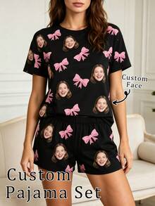 2pcs/Set Women's Customized Pajama Set, Suitable For Spring Wardrobe, Personalized Pattern Custom Design - Multicolor - View 1
