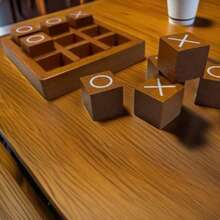 Classic Wooden Tic Tac Toe Game Set (Includes 9 Game Pieces + 1 Base), Wooden O And X Game Pieces, Suitable For 2-Player Mini Game, Farmhouse Style Coffee Table Decor, Perfect Valentine's Day Gift, Coffee Table Game - Multi-color - View 1