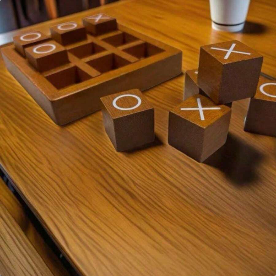 Classic Wooden Tic Tac Toe Game Set (Includes 9 Game Pieces + 1 Base), Wooden O And X Game Pieces, Suitable For 2-Player Mini Game, Farmhouse Style Coffee Table Decor, Perfect Valentine's Day Gift, Coffee Table Game - Multi-color - View 1