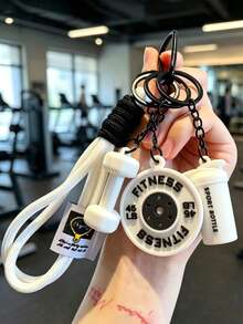 1pc Creative Mini Fitness Barbell Keychain Pendant, Couple Car Bag Keychain Sports Charm, Fashion Backpack Decoration, Exquisite Fitness Enthusiast Essential Keychain, Suitable As Gym Member Small Gift, Suitable As Gift For Good Friends, Couple Self-Discipline Gift - Multicolor - View 2