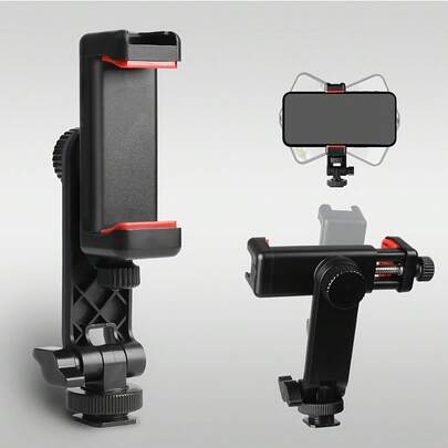 手機相機熱靴接座，通用智慧型手機三腳架轉接器，360°旋轉，可調式夾具，附雙冷靴介面，適用於影片錄製與攝影配件，可調式三腳架手機夾 1/4 英吋螺絲轉接器 360度旋轉手機支架