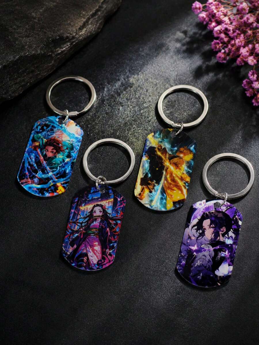 1 pieza Llavero con etiqueta impresa a color de Demon Slayer de anime, anillo de metal de acero inoxidable, colgante para bolso, regalo para fans - Multicolor - Ver 1