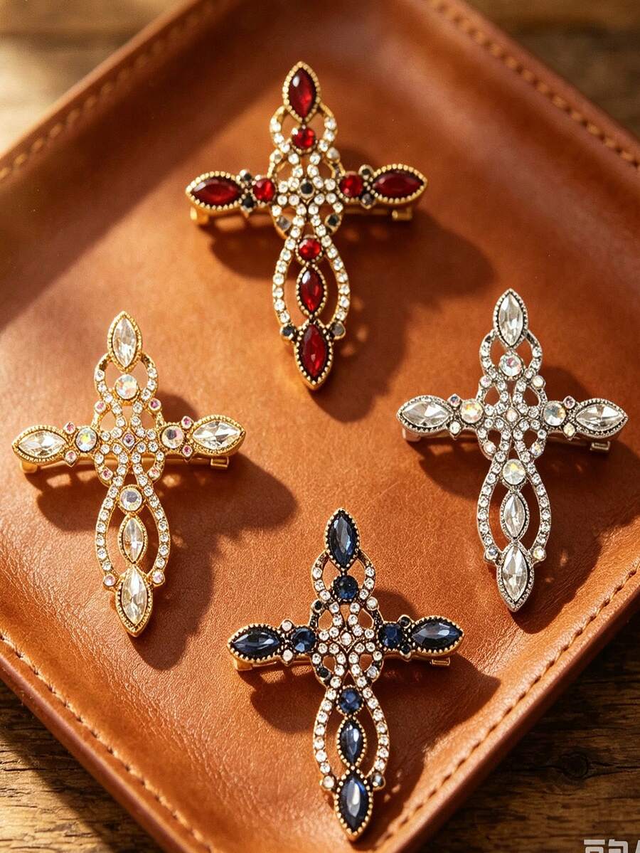 1pc Fashion High-End Luxury Cross Brooch, Premium Creative Versatile Unisex Clothing Accessory Pin Corsage - Cross Brooch - View 1