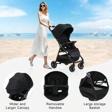 Lightweight Baby Stroller, Foldable Stroller, Widened Sunshade With Zipper, One-Touch Collection, Adjustable Backrest, Breathable Mesh, Easy To Carry, Suitable For Travel - 黑色 - 查看 5