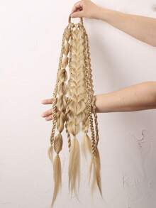 24 Inch Long Brown Mixed-Color Synthetic Curly Braided Ponytail Wig For Women, Including Flipped Braids, Plaits, Fishtail Braids, And Elastic Hair Ties. Suitable For Everyday Wear, Braided Extensions, And Voluminous Hairstyle Accessories., Halloween - Multicolor - View 10