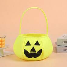 5/3/1pc Felt Jack-O'-Lantern Halloween Storage Basket With Handle, Neon Solid Color Pumpkin Face Storage Bucket, Reusable Handheld Gift Bag, Halloween Party Favor Autumn Holiday Decoration Halloween Accessory - Multicolor - View 16