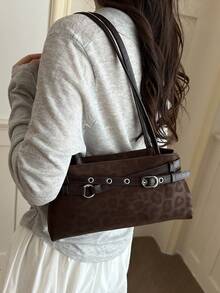 New Fashion Belt Hardware Handbag & Shoulder Bag, Elegant Women's Satchel, Quiet Luxury Style For Work, Office, School, Shopping, Travel, Best Seller - Coffee - View 4