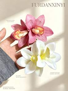 FURDANXINYI 7/5/4/1pc, Artificial Blue Orchid Flower Hair Clip, Handmade Sweet Hawaiian Beach Holiday Decor Women's Hair Accessory, Perfect For Spring And Summer! Soft Artificial Flower Hair Accessory Suitable For Women's Wedding Beach Hairstyle Accessory!, Bohemian Style Large Artificial Orchid Hair Pin, Vintage Colorful 3D Flower Hair Clip, Wedding Bridesmaid Headpiece - Multicolor - View 5