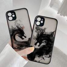 Dragon Pattern Ink Brush Painting Phone Case For IPhone X XR XS 16 15 Plus 17 Pro Max 16 15 12 13 14 11 Pro Max Back Cover Funda - 黑色長款 6 - 查看 2
