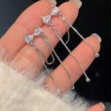 1 Pair Ethereal Tassel Bow Stud Earrings, Chinese Style Niche Design, Unique Elegant Long Earrings For Women - Silver - View 8