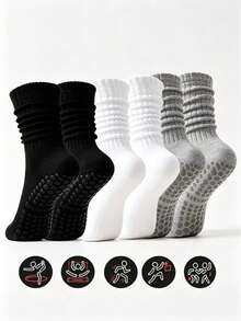 1/3/6 pares de calcetines de yoga de invierno unisex, diseño de puño ancho de moda, palma completa de silicona antideslizante y amortiguadora, adecuados para danza, pilates, yoga, fitness en interiores, regalo de vuelta a la escuela, calcetines antideslizantes - Multicolor - Ver 1