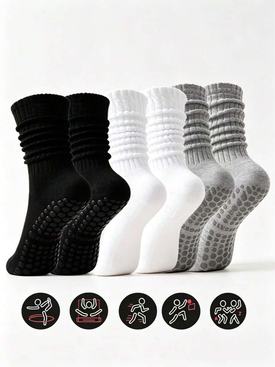 1/3/6 pares de calcetines de yoga de invierno unisex, diseño de puño ancho de moda, palma completa de silicona antideslizante y amortiguadora, adecuados para danza, pilates, yoga, fitness en interiores, regalo de vuelta a la escuela, calcetines antideslizantes - Multicolor - Ver 1